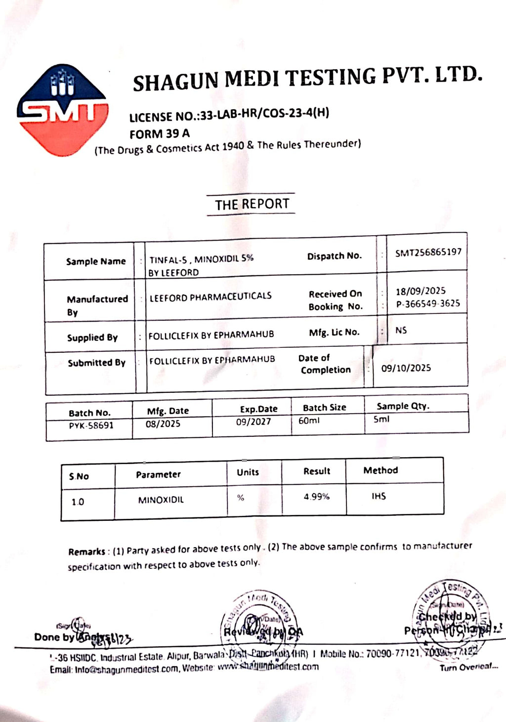 MINOXIDIL 5% BY LEEFORD. Minoxidil Topical Solution USP (60ML)