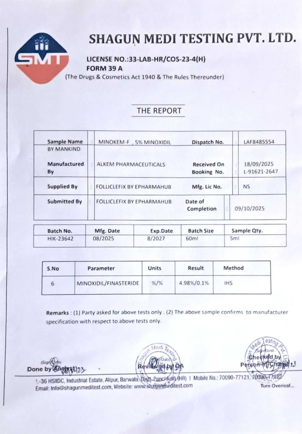 5% MINOXIDIL BY "ALKEM" . Tropical solution 60ml best, minoxidil ever.