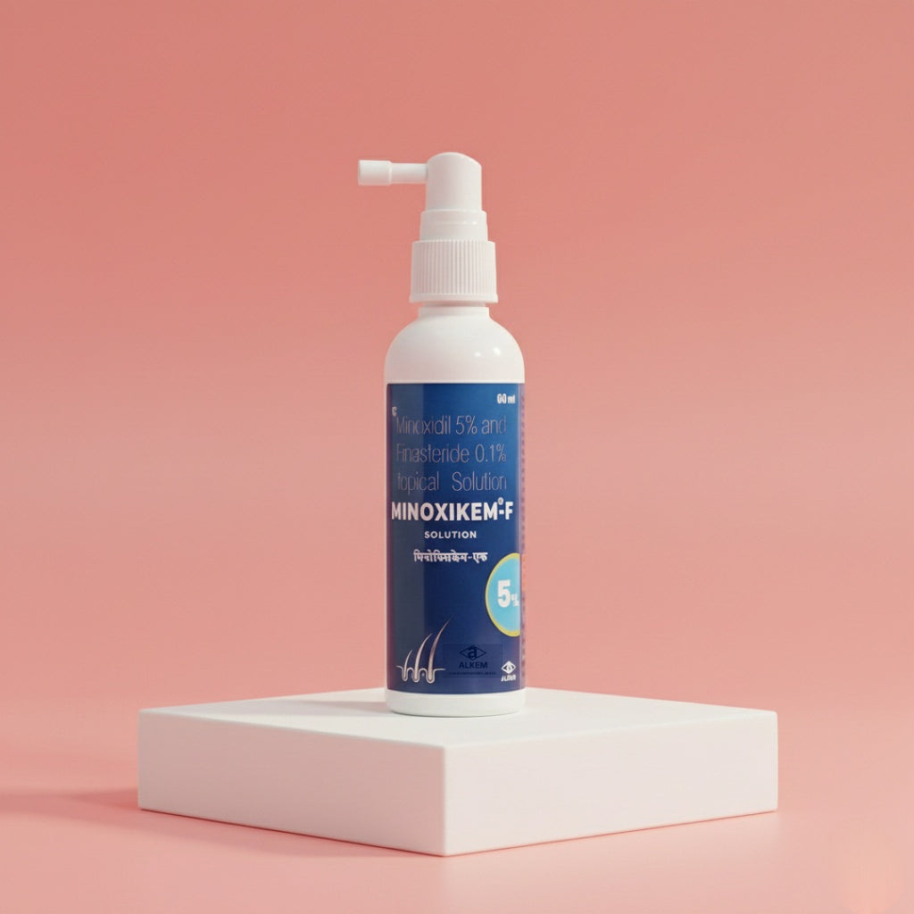 Minoxidil 5% & Finasteride 0.1% . "MINOXIKEM-F" powerful Minoxidil with finasteride by alkem (60ml) .